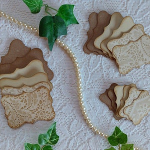 Fancy Die Cut Tags, Coffee Dyed Tags, Die Cut Tags, Lacey Die Cut Tags, Junk Journal Tags