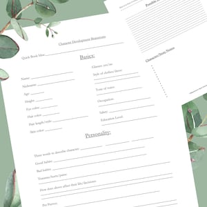 5-Page Character Development Sheet for Writers | Authors | INSTANT Download