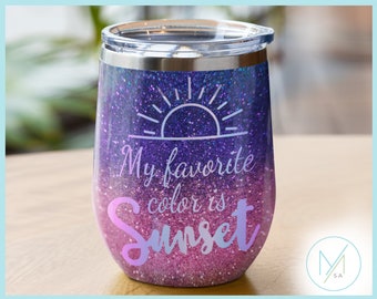Beach Sunset Glitter Wine Tumbler | Personalized Girls Trip Cruise Glitter Tumbler Cup | Gifts for Women