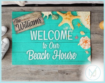 Custom Beach Decor Door Mat, Personalized Porch Decor, Welcome Mat for Front Porch, Outdoor Font Porch Mat, Beach Door Mat, Beach Doormat