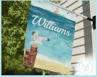 Custom Beach Decor, Custom Garden & House Banner, Personalized Garden Decor, Custom Outdoor Garden and Decor, Watercolor Beach Garden Flag