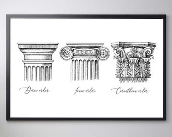 Vintage Architecture Orders Poster: Classical Architectural Drawing Wall Art