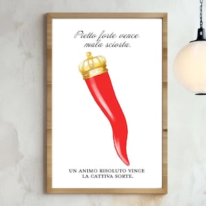 ITALIAN Lucky Charm Poster, Naples Good Luck Gift, Italian Home Decor Illustration, Traditional Napoli Wall Art, Aesthetic Italy Print