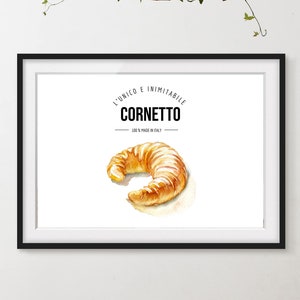 Retro Italian Cornetto and Coffee Art Print: Colorful Kitchen Wall Decor Poster