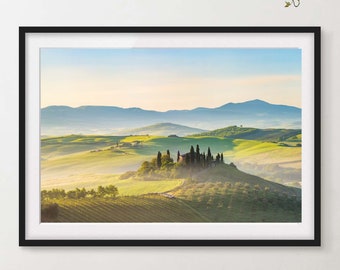 Tuscany Landscape Photo Poster, Tuscany Travel Photography, Aesthetic Sunset Landscape, Italy Travel Print, Siena Wall Art, print and hang