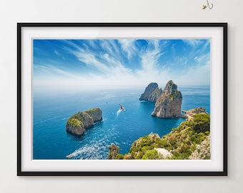 Capri Italy Photo Print: Faraglioni Rocks Amalfi Coast Aesthetic Wall Art