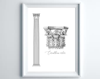 Architectural Orders Poster, Ancient Greek Corinthian Column Prints Home Decor, Column Wall Art, Corinthian Print