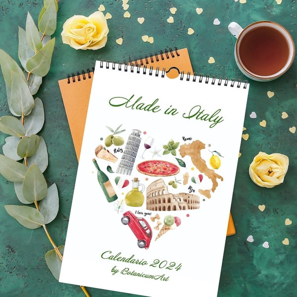 2024 Italy Calendar, Made in Italy calendar, Italian language, Italy art calendar, gift for Italy lovers, A4 travel illustration art
