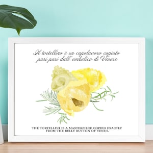 Póster Acuarela Tortellini: Arte Cocina Italiana, Lámina Pasta Bolonia Gift