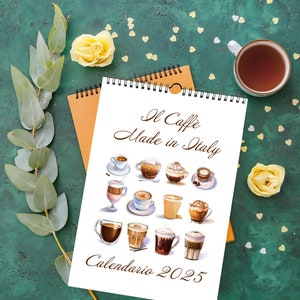 Calendario 2025 caffè, Espresso Inizio mese Calendario mensile, Italia Calendario da parete, Calendario mese illustrato, regalo di viaggio