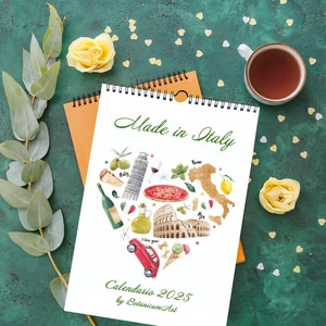 Calendario 2025 Made in Italy, Decorazione da parete Pick Calendario mensile di inizio, Calendario mensile illustrato, Regalo da viaggio