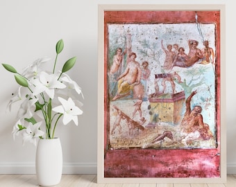 Painted Pompeii Poster, Pompeian painting art, Aesthetic Italy Home Image, Italian Vesuvio Wall Art, Mythological Wall Decor, print and hang