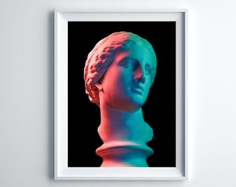 Greek Venus Poster, Aphrodite Photography, Venus head Wall Art, Greek Wall Decor, Woman face plaster sculpture, Goddess Of Love Art