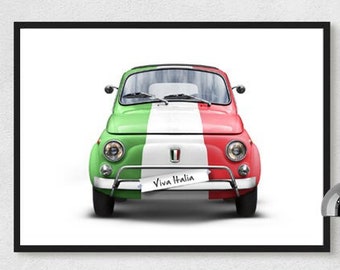Cartel de 500 coches, Coche Vintage Fotografía Diseño Italiano, Estilo italiano, arte de pared de bandera de Italia, descarga Digital