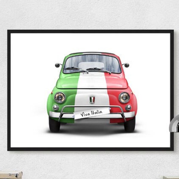 500 Car Poster, Vintage Car Room Decor, Italian Design Photography, Italian Style Home Print, Italy Flag Wall Art, Digital Download