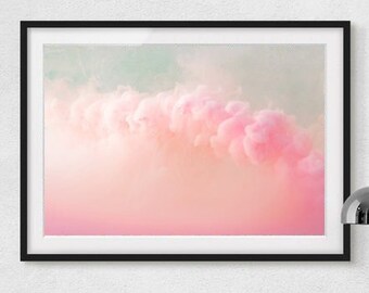 Ethereal Pastel Sky Wall Art – Dreamy Pink Cloud Landscape Print for Aesthetic Room Decor