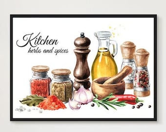 Herbs and Spices Vintage Poster, Italian Cuisine Spices Herbs Print, Digital Download, Kitchen Wall Art Decor, Italian Lunch, Italian Spices