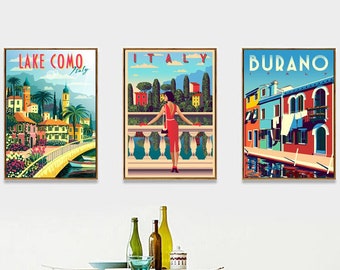 Italy Poster Italian, Home Italy Set, Italy Watercolor Set, Set of 3, Wall Art, Italy Printable Posters, Como Lake, Digital Download Gift
