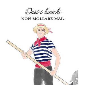 Stampa artistica tradizionale Italia, stampa Gondola Gondoliere, Illustrazione di Venezia, Arte da parete Italia, Stampa elegante Italia