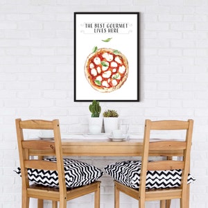 Pizza Margherita Poster Watercolor, Pizza Art for kitchen, Pizza Margherita Printable, Digital Download, Pizza illustration, Italy zdjęcie 3