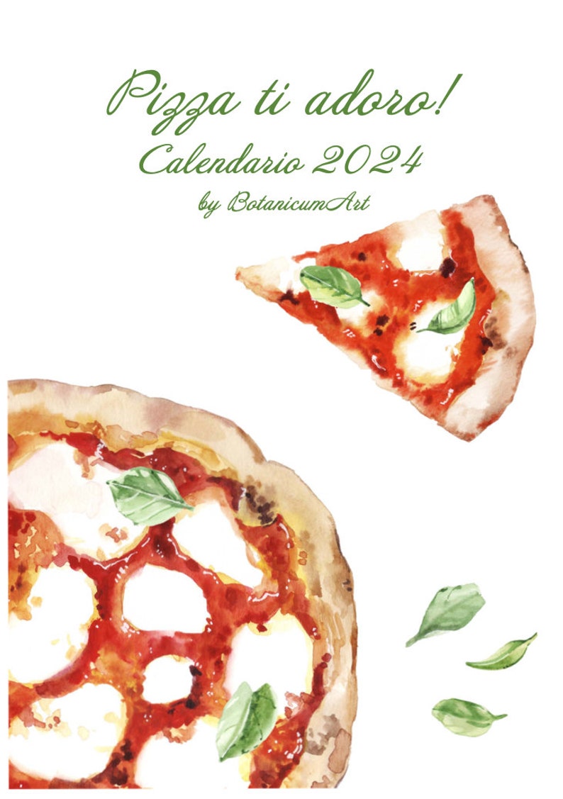 2024 Italian Pizza Calendar, Pizza Art Calendar, Pizza Lover Gift, A4