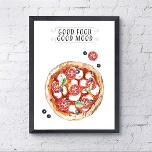 Caprese Pizza Watercolor Art Print: Italian Cuisine Wall Decor, Gourmet Food Illustration Digital Download