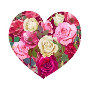 Love Pink Heart Print, cartel de rosas rojas,  Arte de pared imprimible de amor, impresión de amor, Arte de la pared del ramo de rosas