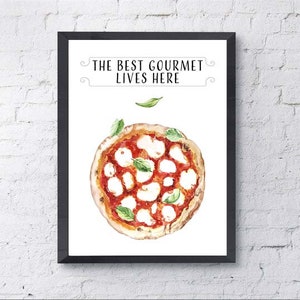 Pizza Margherita Poster Watercolor, Pizza Art for kitchen, Pizza Margherita Printable, Digital Download, Pizza illustration, Italy zdjęcie 1
