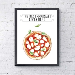 Regalo de cartel de Pizza acuarela, Pizza Margherita para cocina, descarga Digital imprimible de cocina italiana, Regal de Navidad