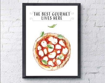 Pizza Margherita Poster Watercolor, Pizza Art for kitchen, Pizza Margherita Printable, Digital Download, Pizza illustration, Italy