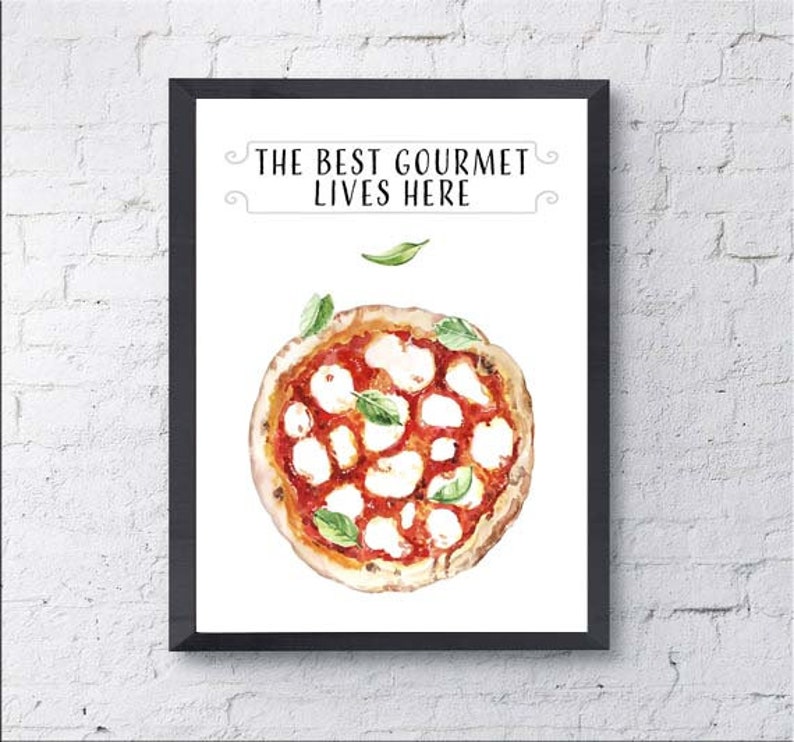 Pizza Margherita Poster Watercolor, Pizza Art for kitchen, Pizza Margherita Printable, Digital Download, Pizza illustration, Italy zdjęcie 1