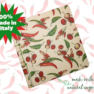 Libro d'artista italiano per acquerello, quaderno di schizzi con peperoncino siciliano, cibo italiano, fatto a mano in Italia carta italiana