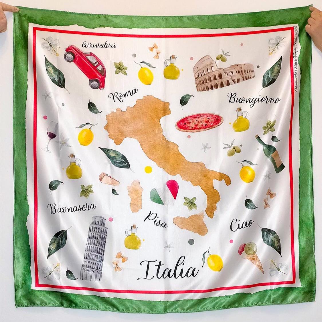 Foulard Créateur Drapeau Italie 100% Soie - Neuf Avec étiquettes, Couleurs Vives