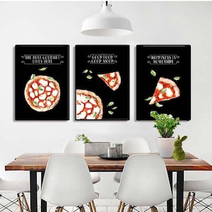 Set of 3 Watercolor Pizza Prints: Margherita Kitchen Art (Digital Download A3 Size JPGs)