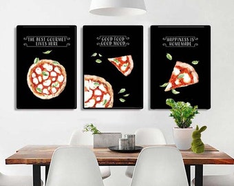 Set 3 Pizza Print Watercolour, Set 3 Pizza Margherita Poster, Pizza Art for kitchen, Pizza Print, Pizza illustration, Italy print A3