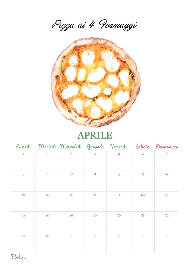 2024 Italian Pizza Calendar, Pizza Art Calendar, Pizza Lover Gift, A4