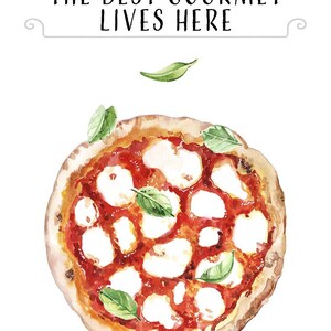 Pizza Margherita Poster Watercolor, Pizza Art for kitchen, Pizza Margherita Printable, Digital Download, Pizza illustration, Italy zdjęcie 2