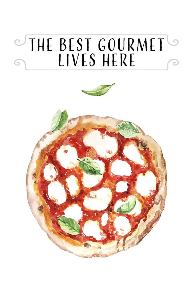 Pizza Margherita Poster Watercolor, Pizza Art for kitchen, Pizza Margherita Printable, Digital Download, Pizza illustration, Italy zdjęcie 2