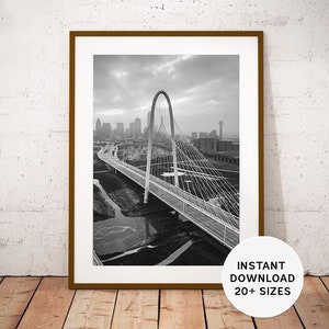 DALLAS, TEXAS, USA, Maragaret Hunt Hill Bridge, United States, America, Digital, Instant Download, Printable Photography, Black White Photo