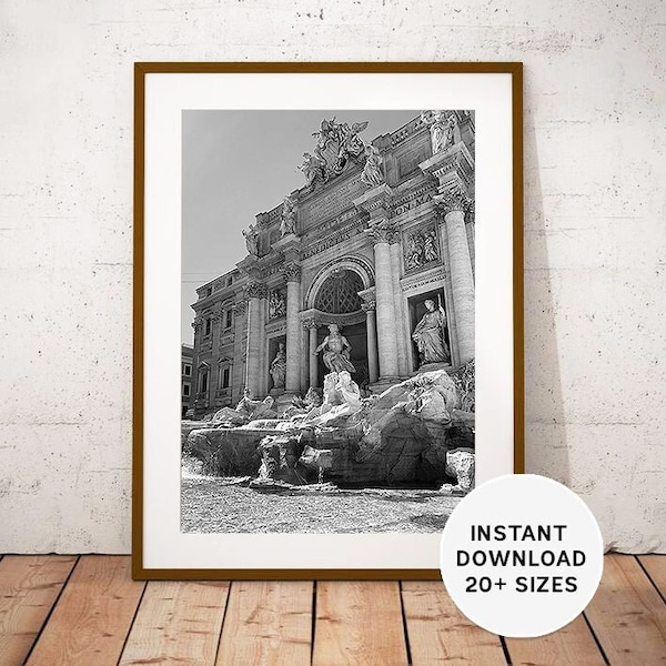 TREVI FOUNTAIN, Rome, Italy, Italian Photography, Italian, Downloadable, Printable, Instant Download, Travel Photography, Black White Photo