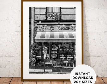 Paris Cafe, Parisian Cafe, France, Printables, Instant Download, Travel Photography, Black, White, Home decor, Paris Download, Paris Photo