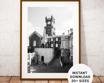 SINTRA, LISBON, PORTUGAL, Serra de Sintra, Pena Palace, Castle of the Moors, Instant Download, Travel Photography, Black White, Home Decor