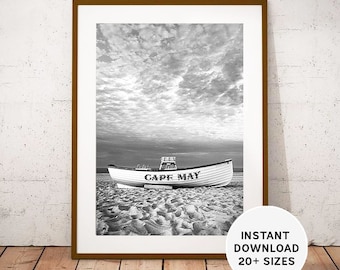 Cape May, New Jersey, United States, Beach Printables, Instant Download, Travel Photo, Black White, Home decor, USA Art, Cape May Peninsula