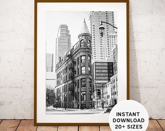 Flatiron Building Downtown Toronto, Gooderham Building, Canada Travel Photo, Black and White, St Lawrence, Instant Download, Printable Gift