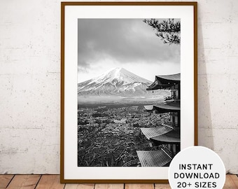 MOUNT FUJI, Honsu, Tokyo Japan, Printable, Instant Download, Travel Photographs, Black White Photography, Japanese Art Print, Home Decor