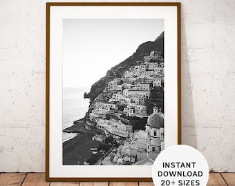 Positano Print: Black and White Amalfi Coast Photography (Instant Download)