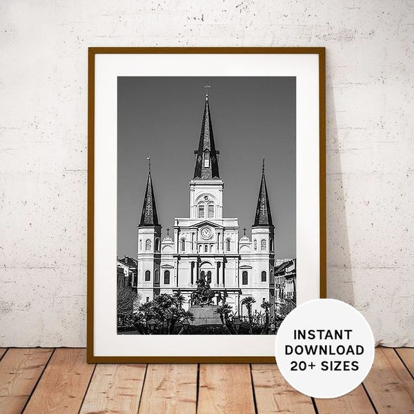 JACKSON SQUARE, French Quarter, New Orleans, Louisiana, St Louis, Black White Photography, Printable photo, Instant Download, Downloadable