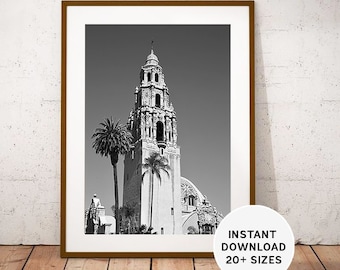 SAN DIEGO, CALIFORNIA, Balboa Park, Cali, Black White Photography, Printable photo, Instant Download, Downloadable, Home Decor, Gift Ideas