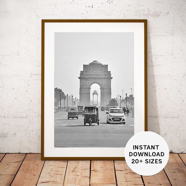 NEW DELHI, INDIA, India Gate, Kingsway, India photo, Printables, Instant Download, Travel Photography, Black White, Decor, Gift idea for her