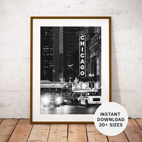 CHICAGO Illinois, Windy City printable, Instant Download, USA Architecture Photography, United States Black White Photograph, Home Decor